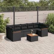 vidaXL Loungegrupp för trädgården med dynor 8 delar svart konstrotting