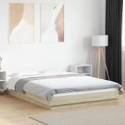vidaXL Sängram med LEDs sonoma-ek 135x190 cm konstruerat trä