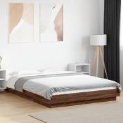 vidaXL Sängram med LEDs brun ek 120x200 cm konstruerat trä