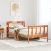 vidaXL Sängram med huvudgavel vaxbrun 90x190 cm massiv furu