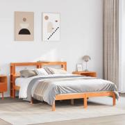vidaXL Sängram med huvudgavel vaxbrun 120x200 cm massiv furu