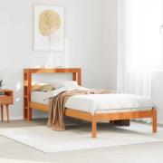 vidaXL Sängram med huvudgavel vaxbrun 90x190 cm massiv furu