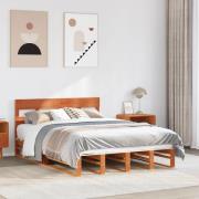 vidaXL Sängram utan madrass vaxbrun 160x200 cm massiv furu