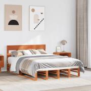 vidaXL Sängram utan madrass vaxbrun 135x190 cm massiv furu