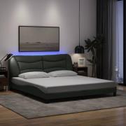 vidaXL Sängram med LED utan madrass mörkgrå 180x200 cm tyg