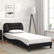 vidaXL Sängram med huvudgavel svart och vit 90x200 cm konstläder