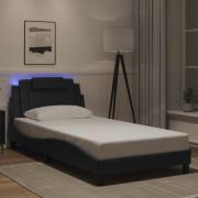 vidaXL Sängram med LED-belysning svart 100x200 cm konstläder