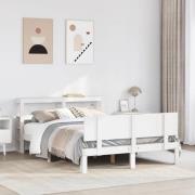 vidaXL Sängram med huvudgavel vit 150x200 cm massiv furu