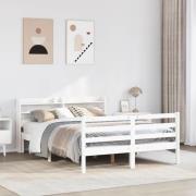 vidaXL Sängram med huvudgavel vit 120x190 cm massiv furu