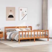 vidaXL Sängram med huvudgavel vaxbrun 180x200 cm massiv furu