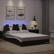 vidaXL Sängram med LED-belysning svart och vit 140x200 cm konstläder