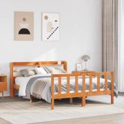 vidaXL Sängram med huvudgavel vaxbrun 140x190 cm massiv furu