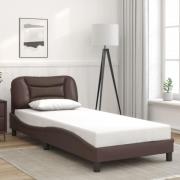 vidaXL Sängram med huvudgavel brun 90x190 cm konstläder