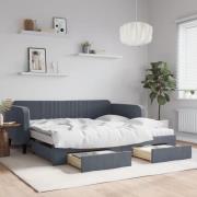 vidaXL Dagbädd utdragbar med lådor mörkgrå 100x200 cm sammet