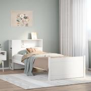 vidaXL Säng med bokhylla utan madrass vit 90x190cm massiv furu