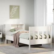 vidaXL Säng med bokhylla utan madrass vit 100x200cm massiv furu
