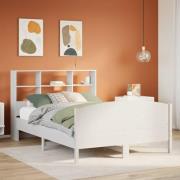 vidaXL Säng med bokhylla utan madrass vit 140x190cm massiv furu