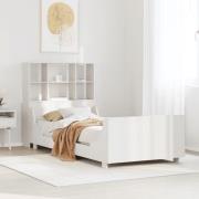 vidaXL Säng med bokhylla utan madrass vit 90x200 cm massiv trä