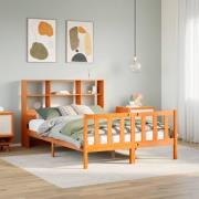 vidaXL Säng med bokhylla utan madrass vaxbrun 140x200cm massiv furu