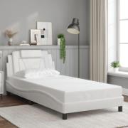 vidaXL Sängram med huvudgavel vit 100x200 cm konstläder