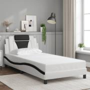 vidaXL Sängram med huvudgavel vit och svart 100x200 cm konstläder