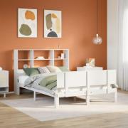 vidaXL Säng med bokhylla utan madrass vit 160x200cm massiv furu