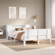 vidaXL Säng med bokhylla utan madrass vit 120x200 cm massiv furu