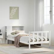 vidaXL Säng med bokhylla utan madrass vit 90x190cm massiv furu