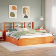 vidaXL Sängram utan madrass vaxbrun 180x200 cm massiv furu