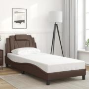 vidaXL Sängram med huvudgavel brun 90x200 cm konstläder