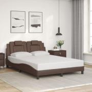 vidaXL Sängram med huvudgavel brun 140x190 cm konstläder