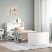 vidaXL Säng med bokhylla utan madrass vit 75x190cm massiv furu