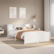 vidaXL Säng med bokhylla utan madrass vit 120x200 cm massiv furu