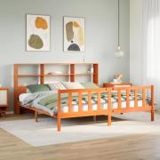 vidaXL Säng med bokhylla utan madrass vaxbrun 180x200cm massiv furu