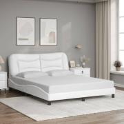 vidaXL Sängram med huvudgavel vit 160x200 cm konstläder