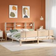 vidaXL Säng med bokhylla utan madrass 200x200cm massiv furu