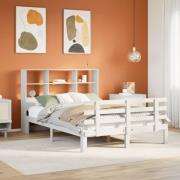 vidaXL Säng med bokhylla utan madrass vit 140x190cm massiv furu