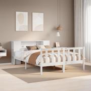 vidaXL Säng med bokhylla utan madrass vit 120x200 cm massiv furu