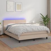 vidaXL Ramsäng med bäddmadrass & LED cappuccino 140x200 cm konstläder