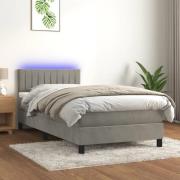 vidaXL Ramsäng med madrass & LED ljusgrå 90x190 cm sammet