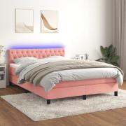 vidaXL Ramsäng med madrass & LED rosa 140x190 cm sammet