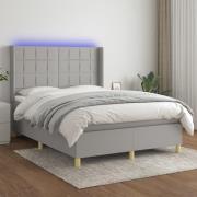 vidaXL Ramsäng med madrass & LED ljusgrå 140x190 cm tyg