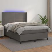 vidaXL Ramsäng med madrass & LED grå 140x200 cm konstläder