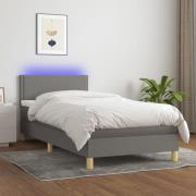 vidaXL Ramsäng med madrass & LED mörkgrå 90x200 cm tyg