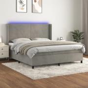 vidaXL Ramsäng med madrass & LED ljusgrå 160x200 cm sammet