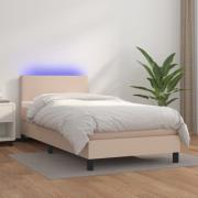 vidaXL Ramsäng med bäddmadrass & LED cappuccino 80x200 cm konstläder