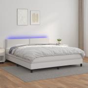vidaXL Ramsäng med madrass & LED vit 180x200 cm konstläder