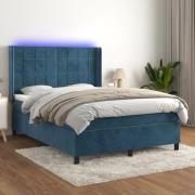 vidaXL Ramsäng med madrass & LED mörkblå 140x190 cm sammet