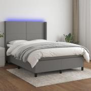 vidaXL Ramsäng med madrass & LED mörkgrå 140x190 cm tyg