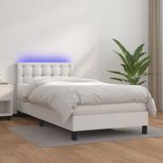 vidaXL Ramsäng med madrass & LED vit 90x200 cm konstläder
